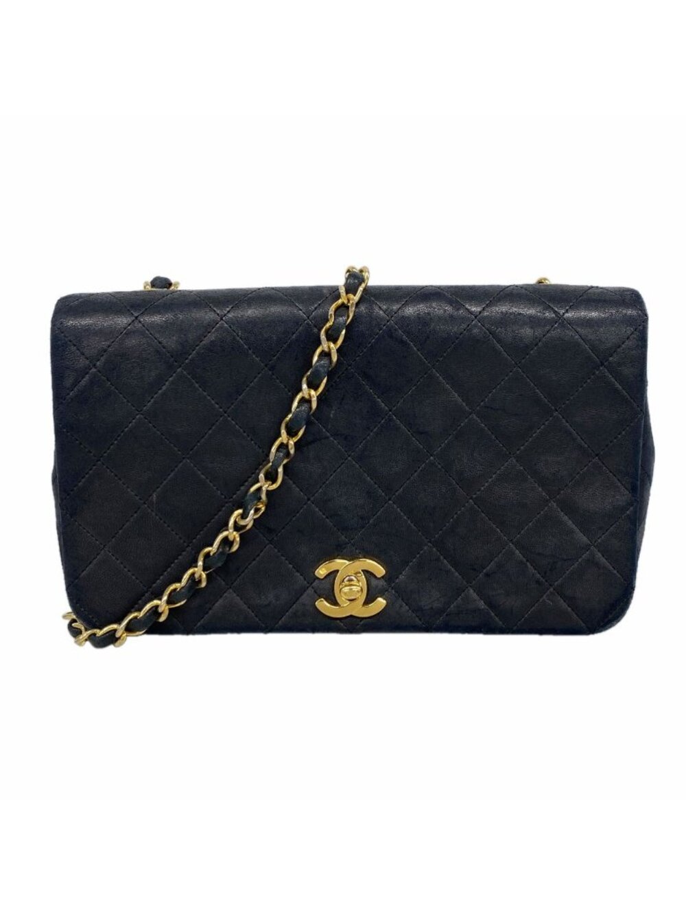 Chanel Shoulder Bag Quilted Lambskin Black Gold